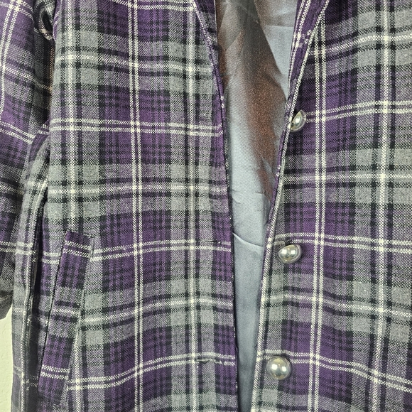 Kenneth Cole Reaction Plaid Coat with Faux Fur Collar Purple Gray Winter Warm - Picture 4 of 15